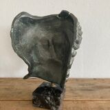 Greek head in patinated plaster with marble base