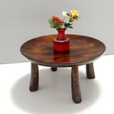 Table basse ronde brutaliste en hêtre
