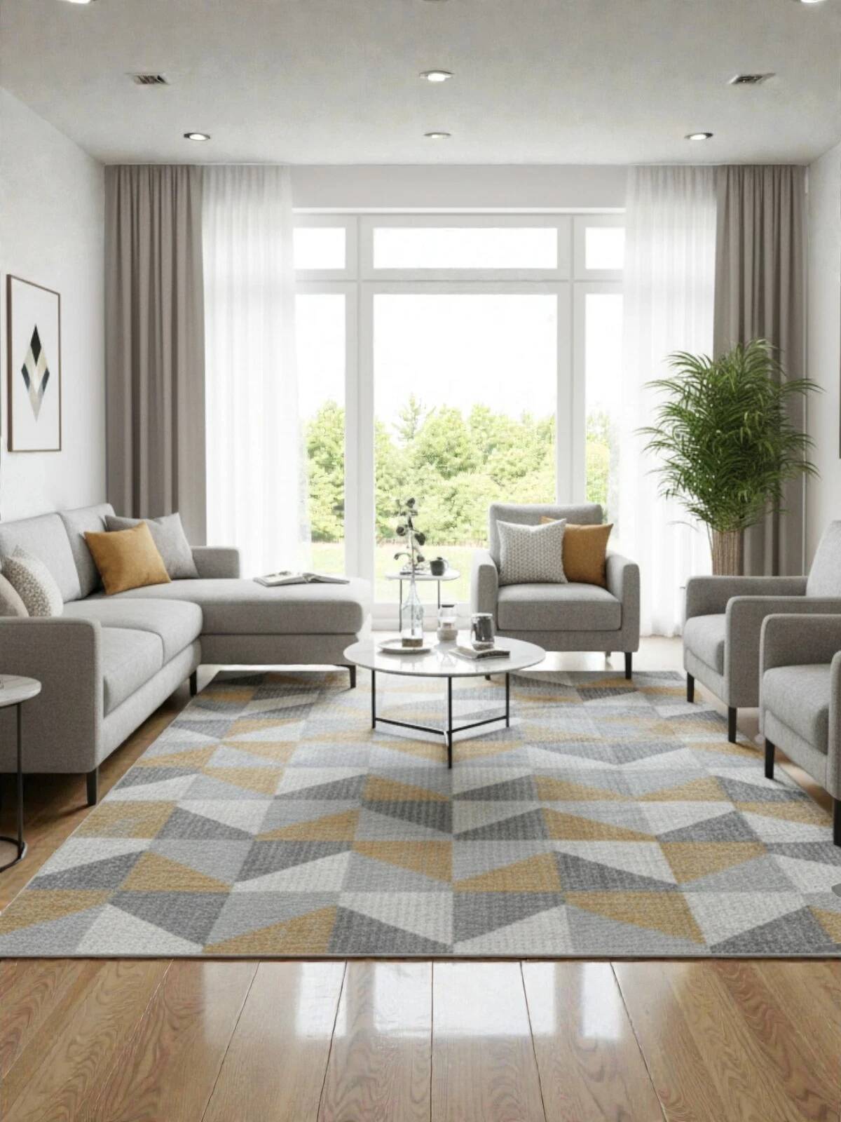 Elegant tricolor rug with geometric pattern