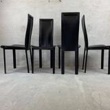 Set of 4 Italian Black Leather Dining Chairs