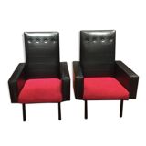 Pair of vintage armchairs in skai and fur