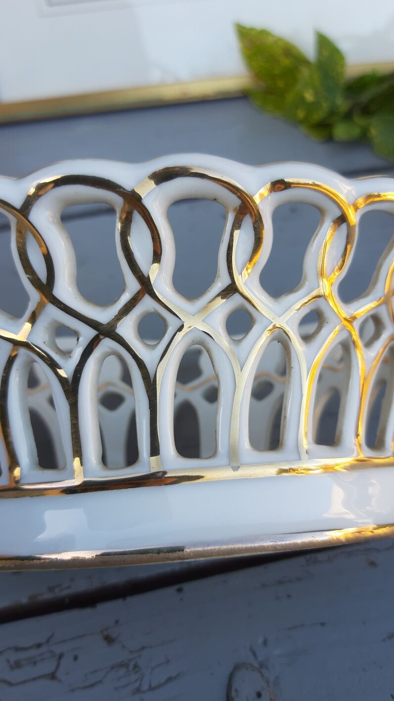 open porcelain basket fruit cup floral pattern