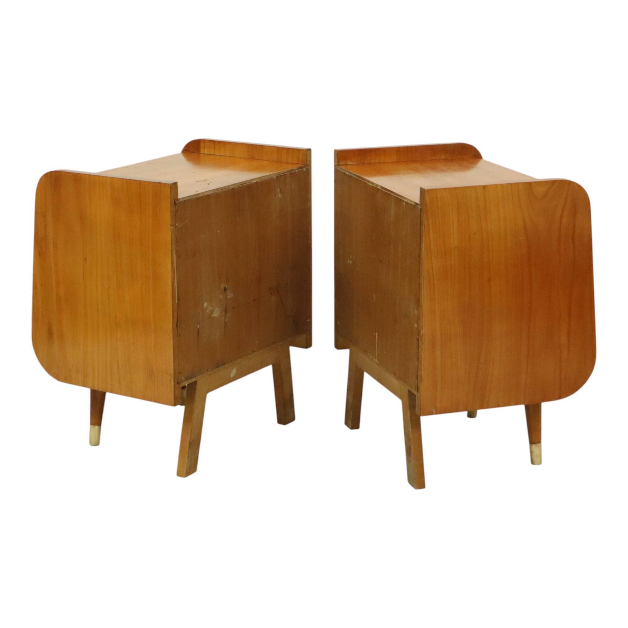 Pair of Fifties Rockabilly Wooden Bedside Tables Vintage Design