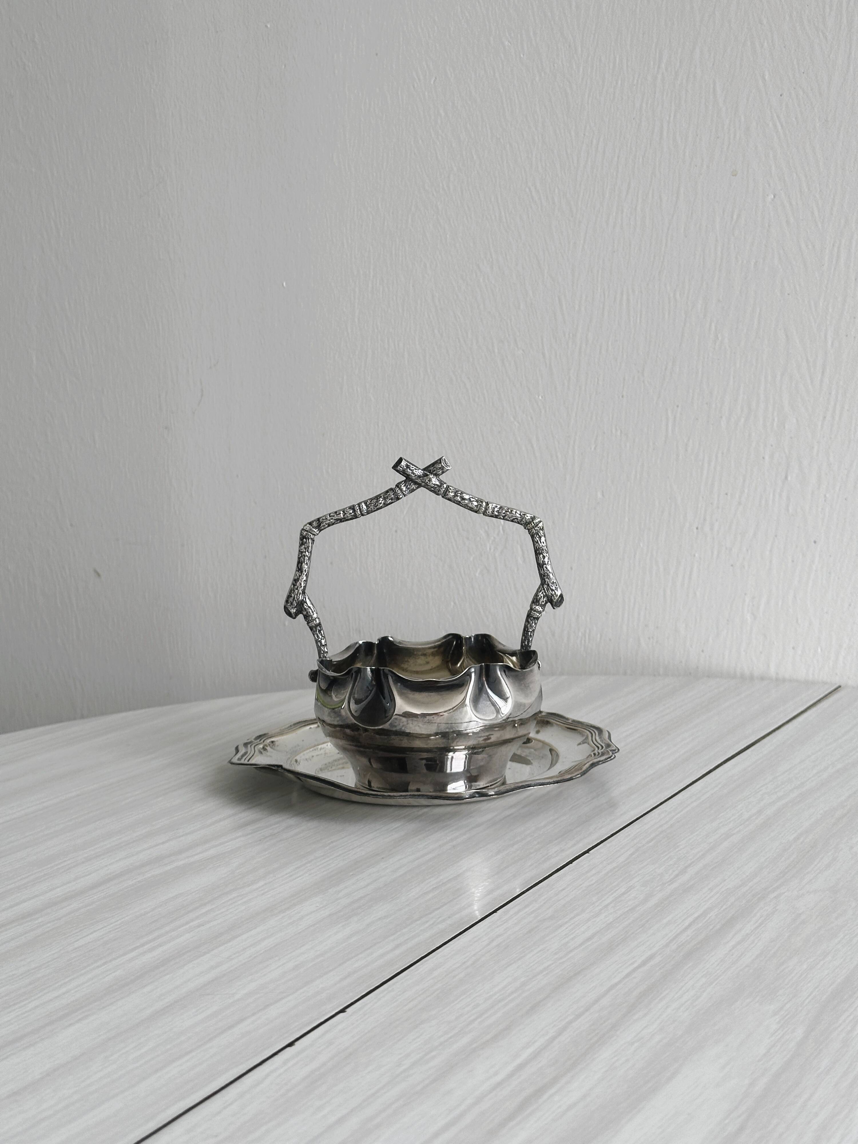 Antique sugar bowl or small sauce boat in patinated silver metal