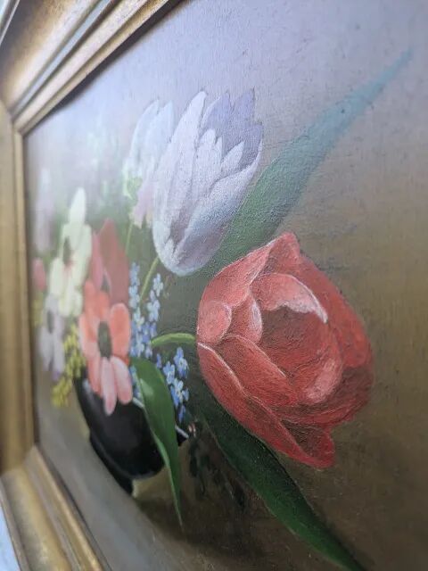 Huile sur bois, bouquet