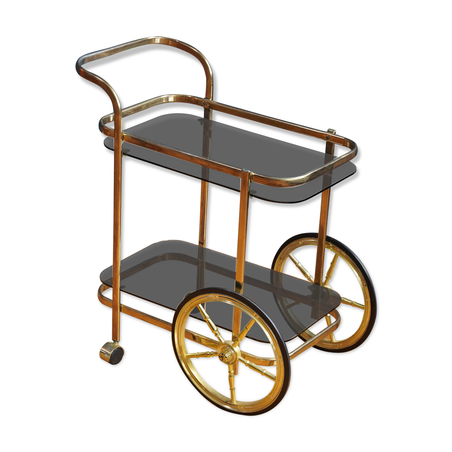 Brass wheeled bar cart