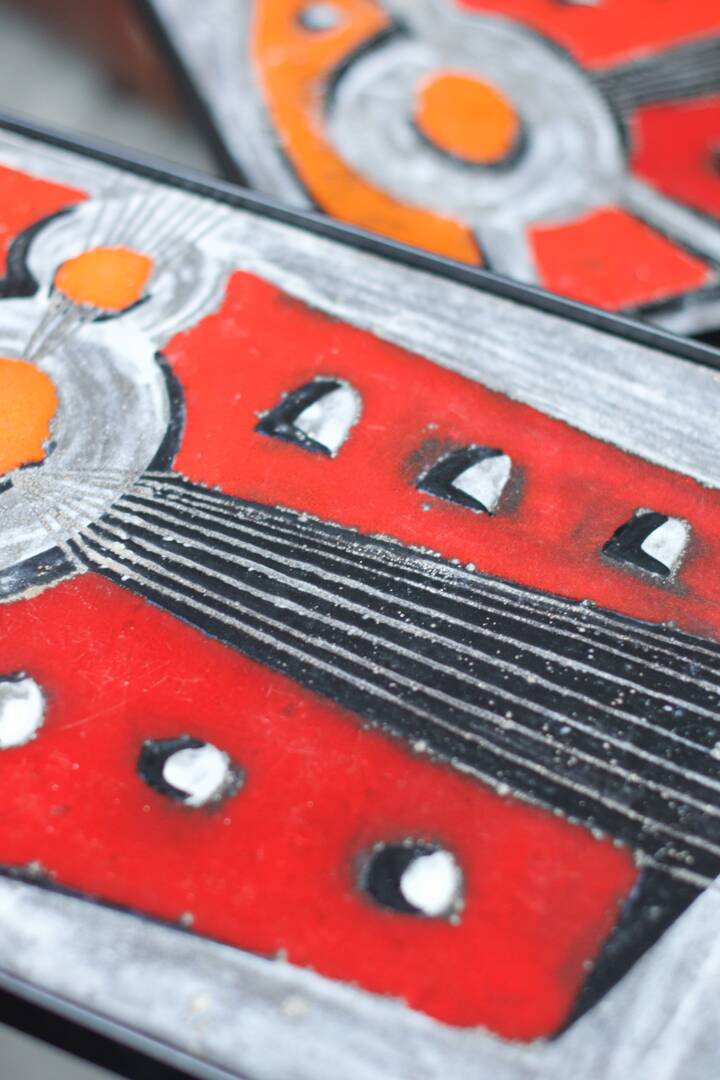 2 nesting varnished ceramic coffee tables - the brothers jean & robert cloutier 1950