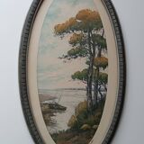 Pair of color lithographed landscape paintings