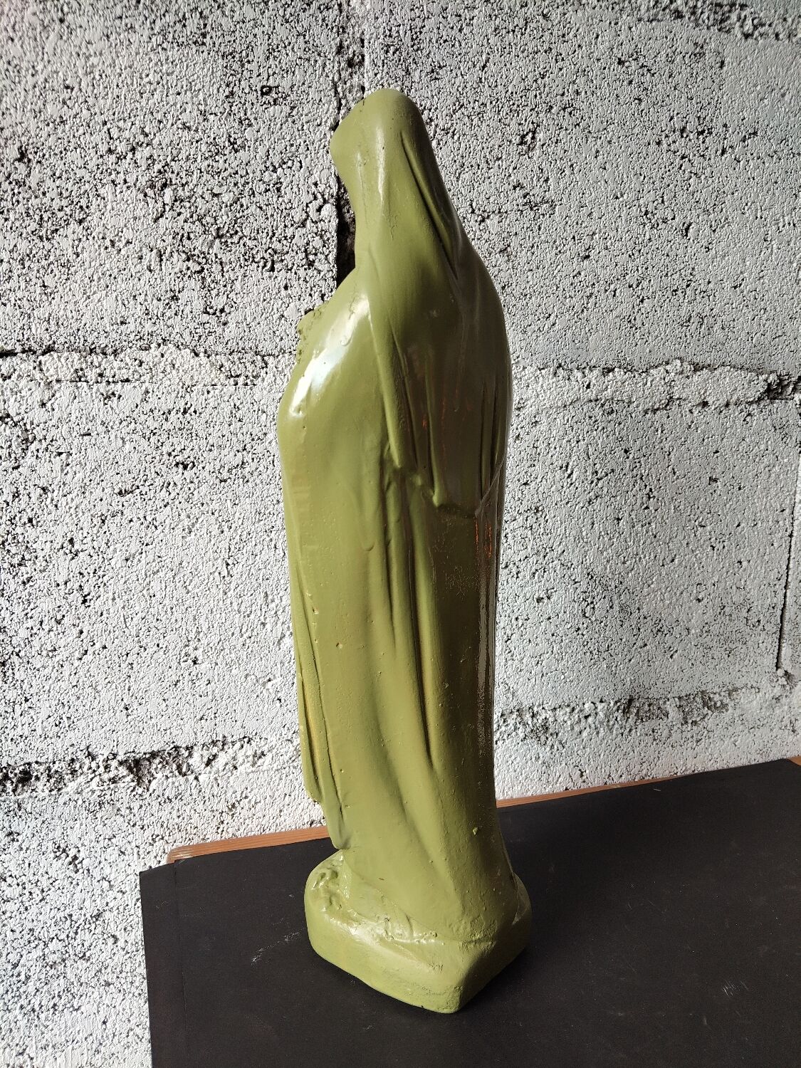 Ancient statue of Saint Thérèse of Lisieux – patinated olive green plaster