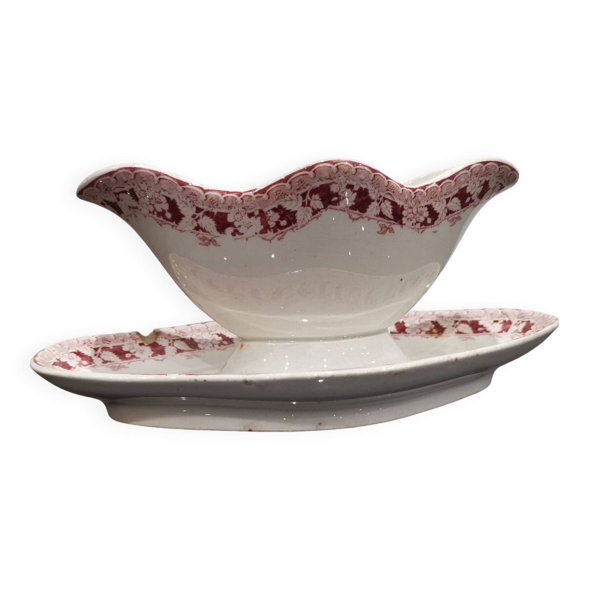 Iron earth gravy boat Moulin des Loups and Hamage Nord, red mulberry