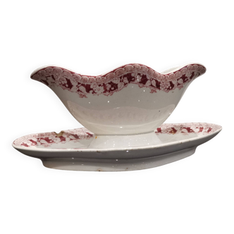 Iron earth gravy boat Moulin des Loups and Hamage Nord, red mulberry