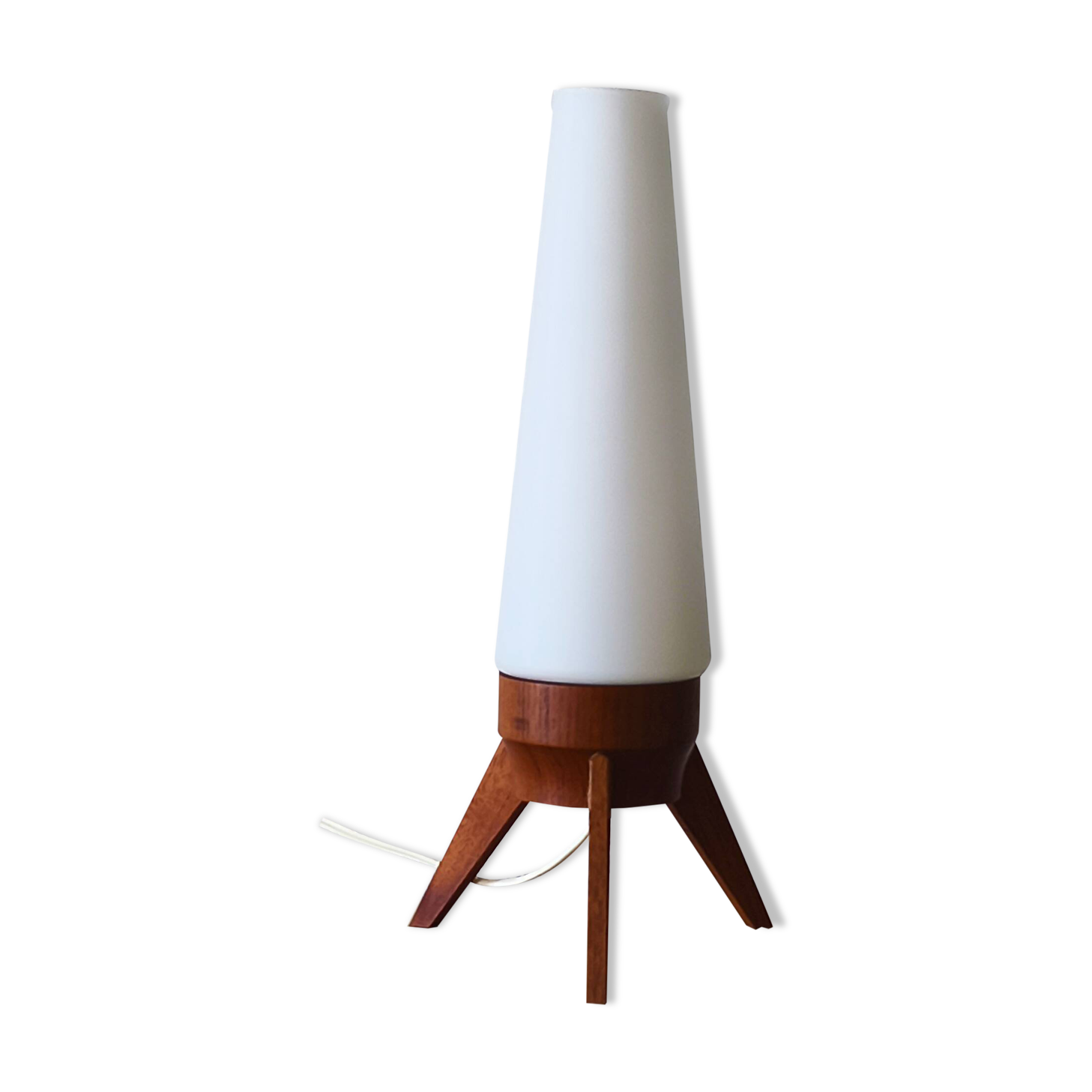 Rocket lamp, teak and opaline, 1950s