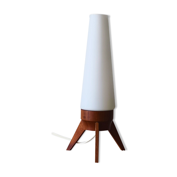 Lampe fusée Rocket, teck et opaline, années 50