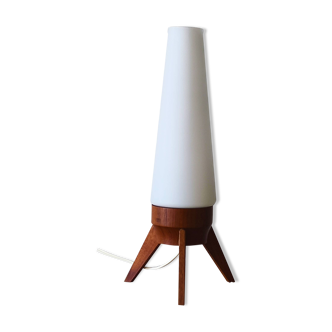 Rocket lamp, teak and opaline, 1950s