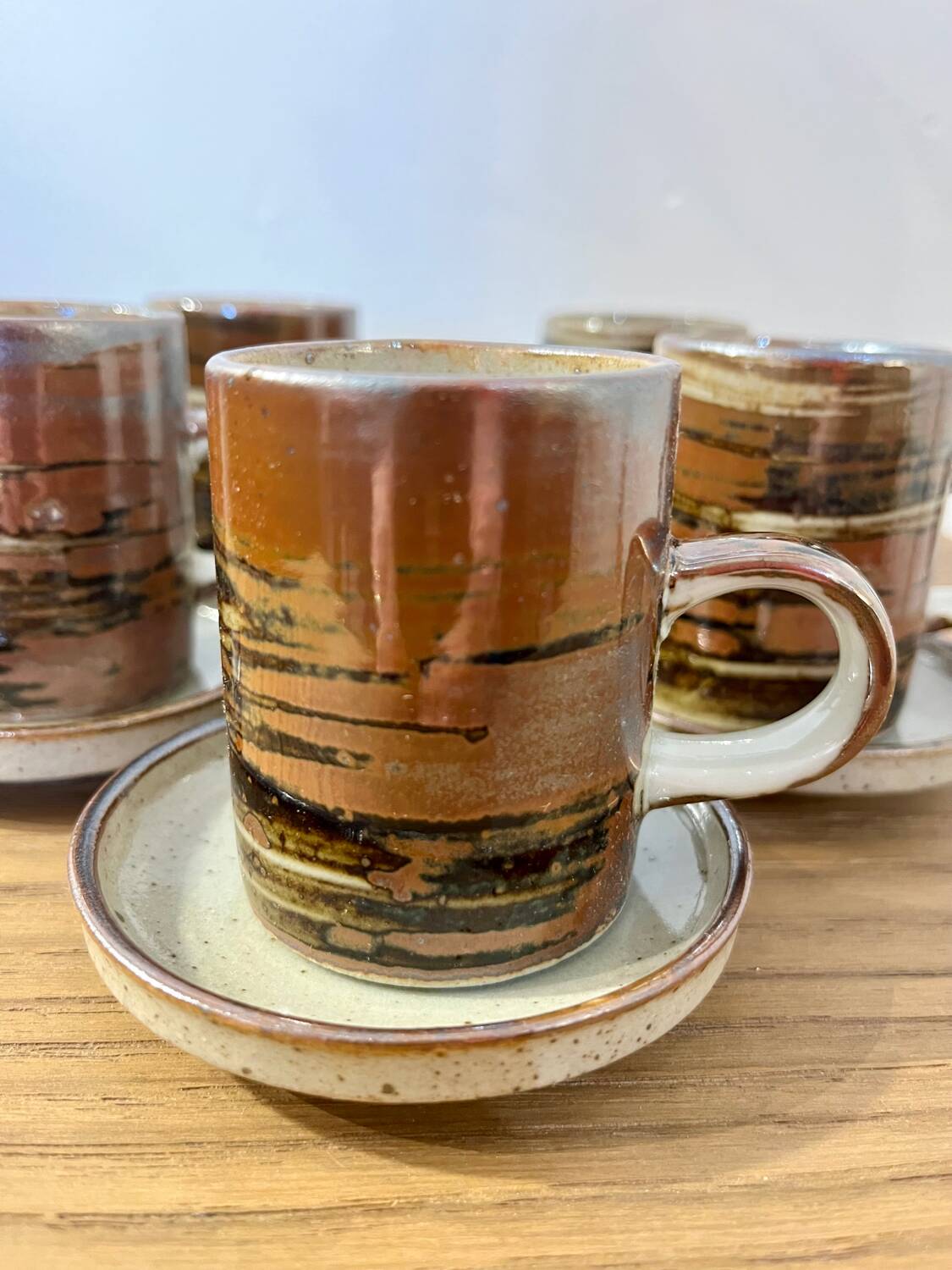 Set of 5 mugs / 2 mocha mugs in stoneware