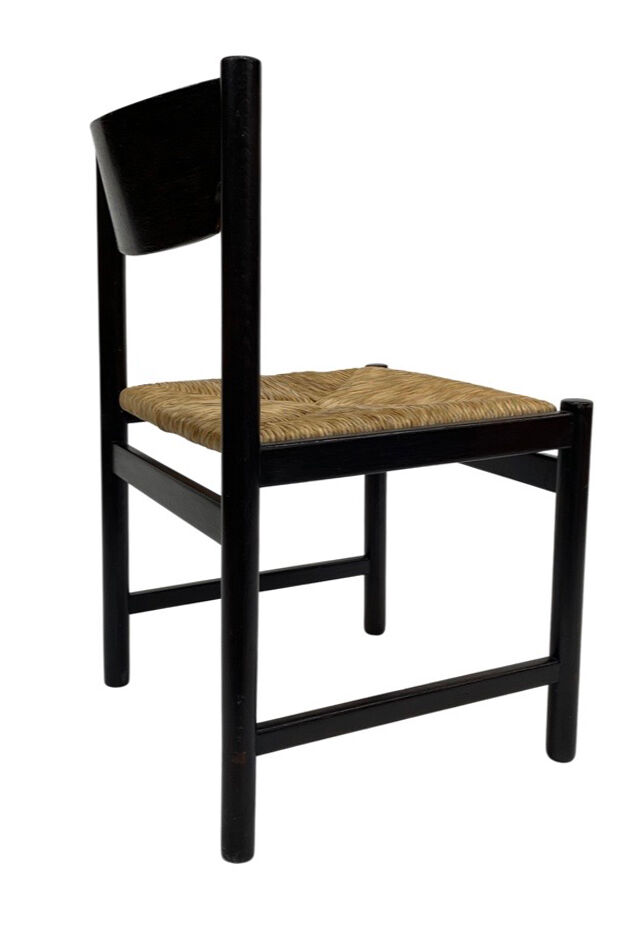 4 vintage dining room chairs with braided seat in wenge wood, 1970s