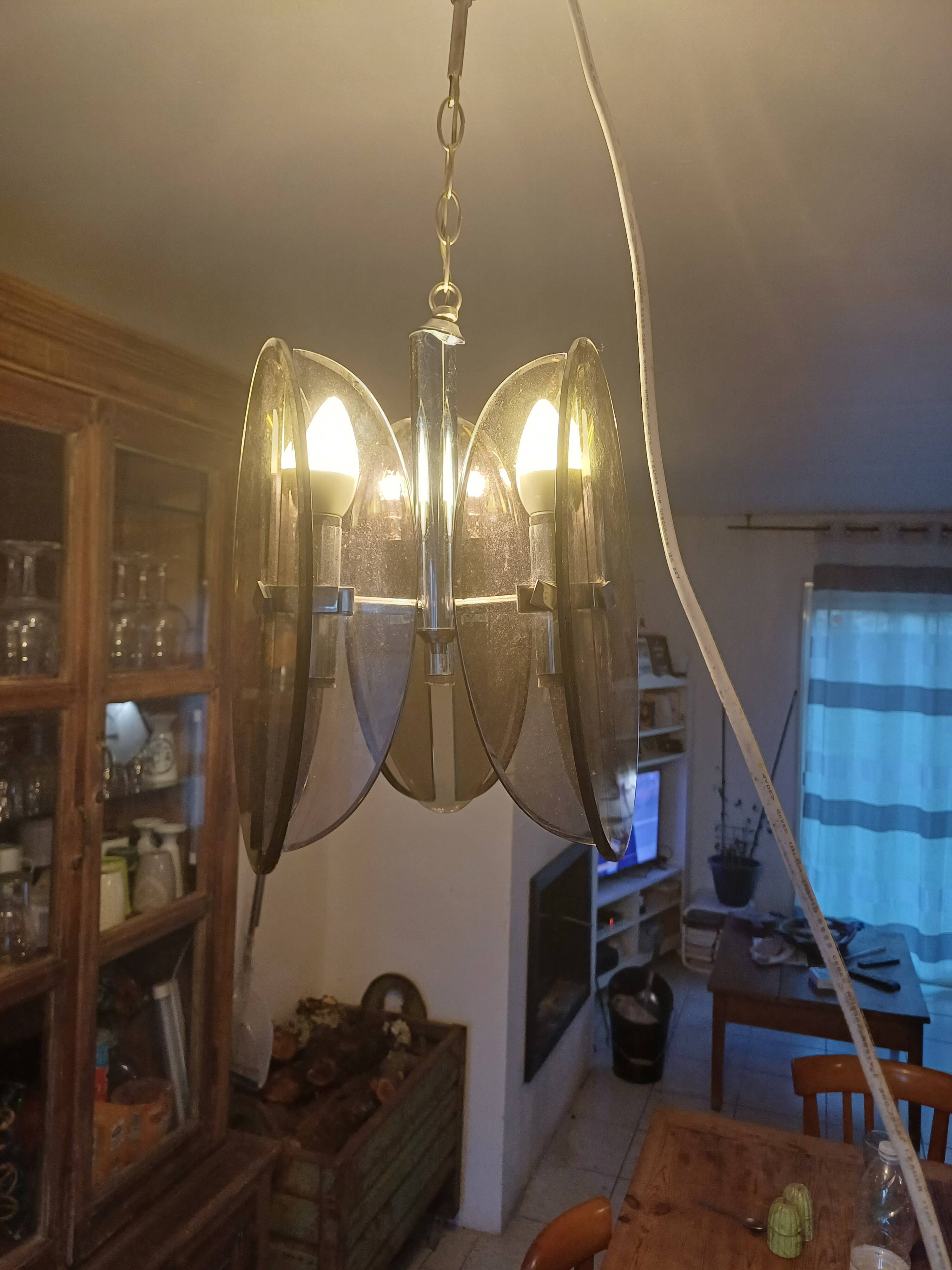 Vintage Chandelier Veca, Chrome and Smoked Glass