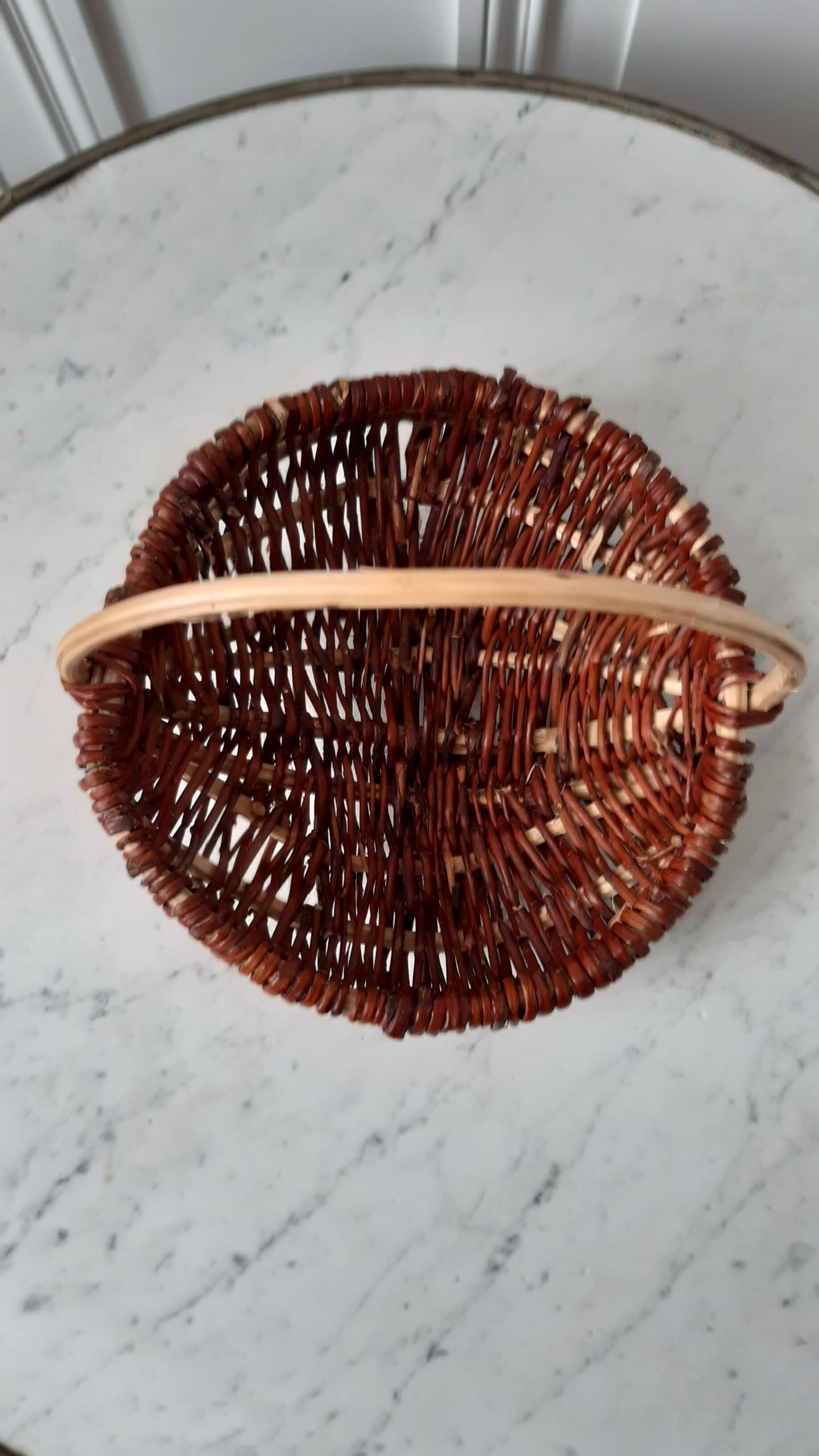 Rattan basket, vintage wood