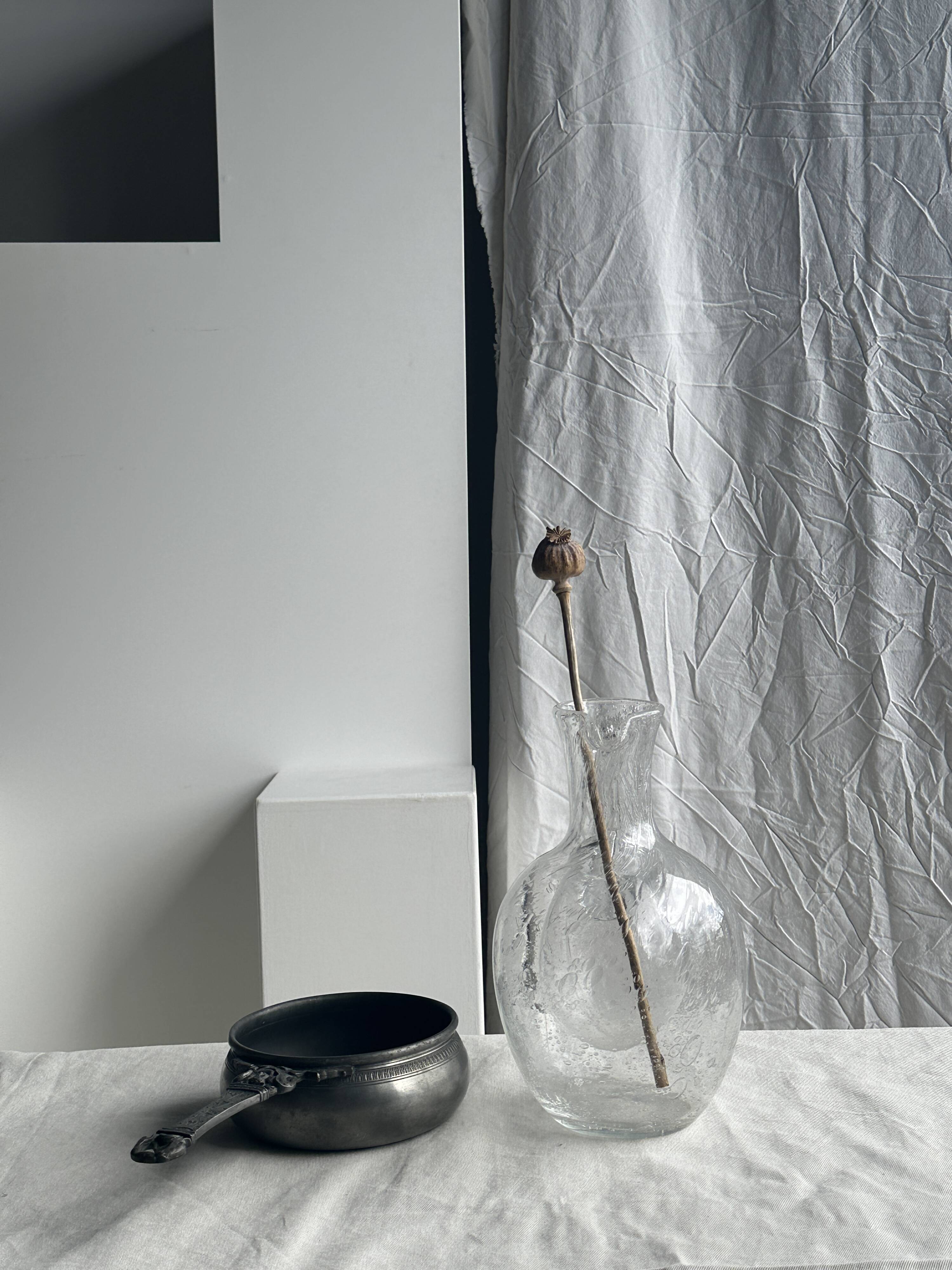 Large blown glass carafe with ice cube compartment Biot