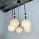 Scandinavian suspension cascade, 5 moulded glass globes and teak, 1960s