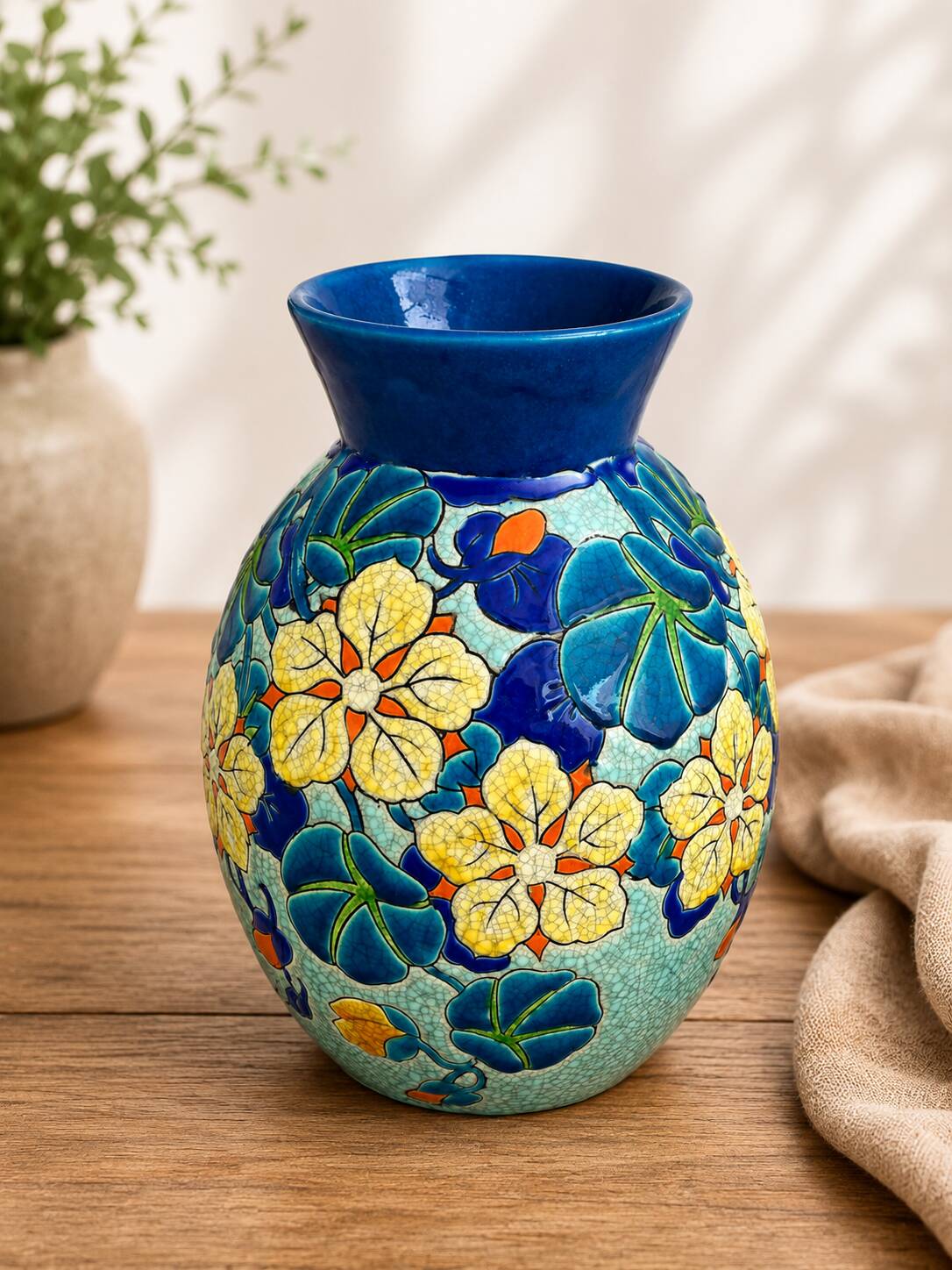 Art Deco vase Boch Frères Keramis, capucine decoration D.2762, crackled enamel