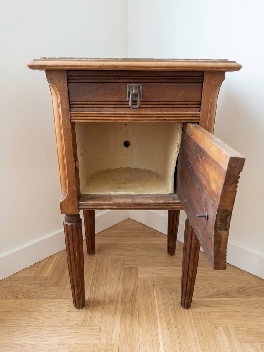Antique Napoleon III bedside table in wood and marble