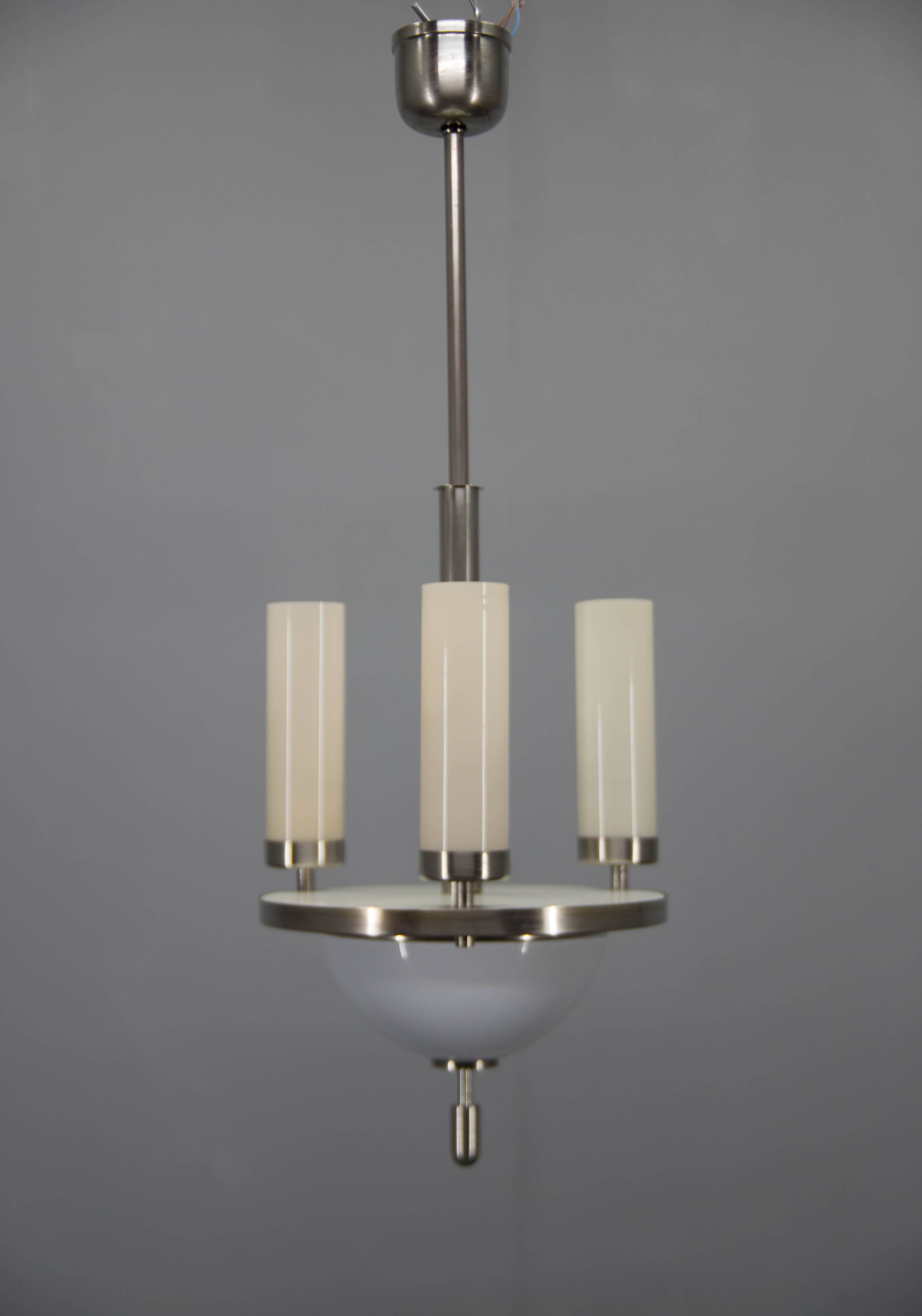 Art Deco Tubular Nickel Plated Chandelier, 1920s, Restored