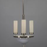 Art Deco Tubular Nickel Plated Chandelier, 1920s, Restored