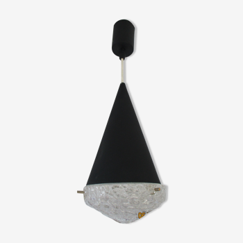 Conical suspension in metal and frosted glass design 60s - 70s