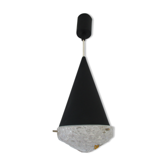 Conical suspension in metal and frosted glass design 60s - 70s