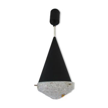 Conical suspension in metal and frosted glass design 60s - 70s