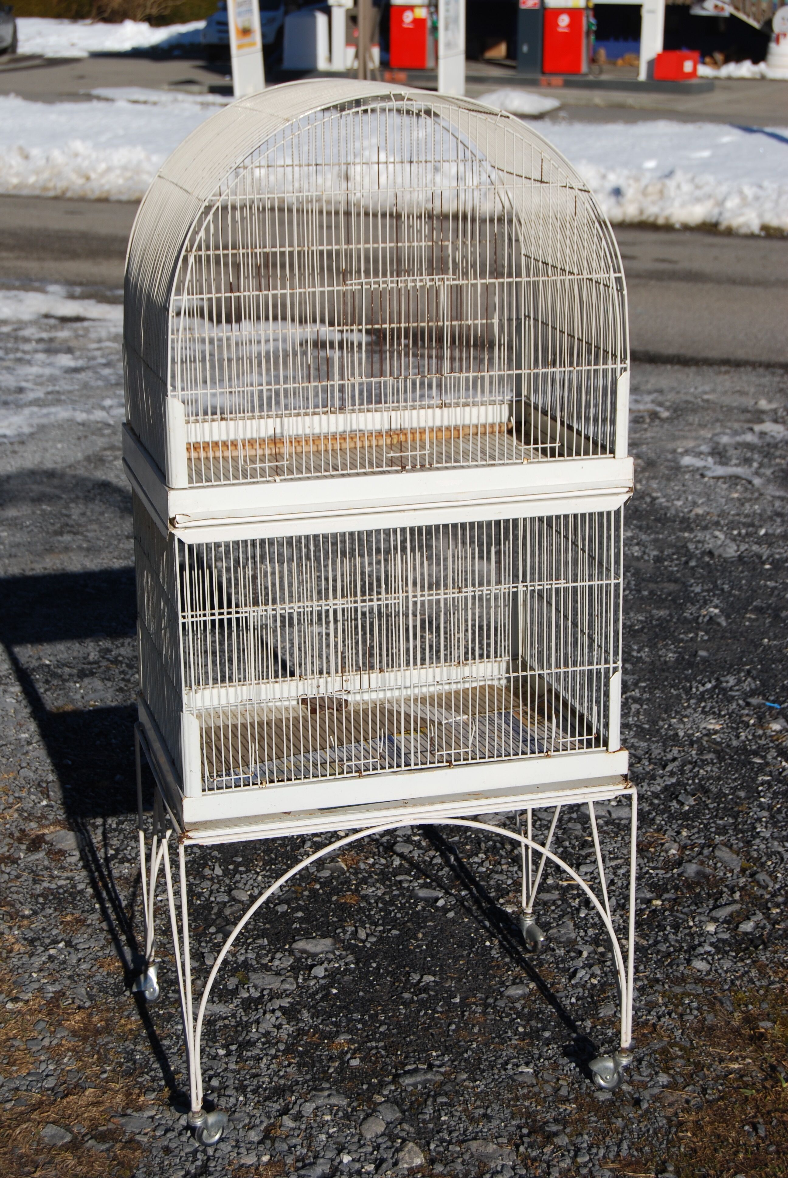 Vintage aviary, foot cage on wheels 147x67x49cm.