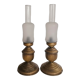 Portuguese rustic brass and frosted glass bedside lamps 1960s set of 2