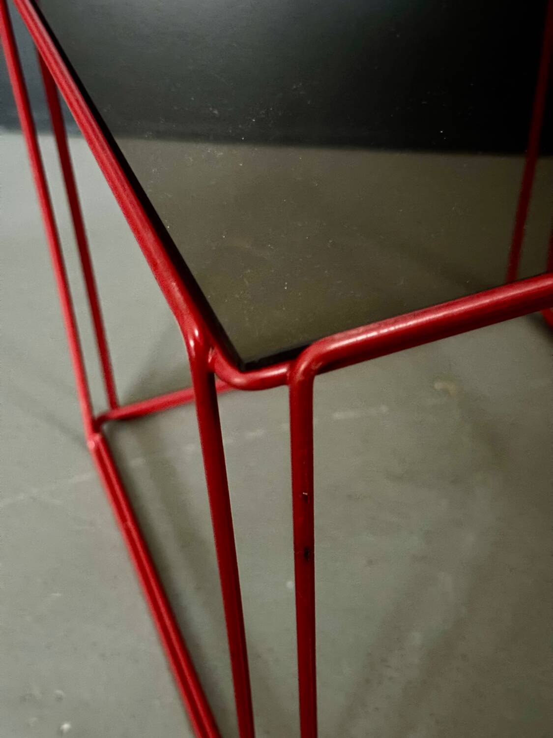 Metal wire and glass cube bedside tables