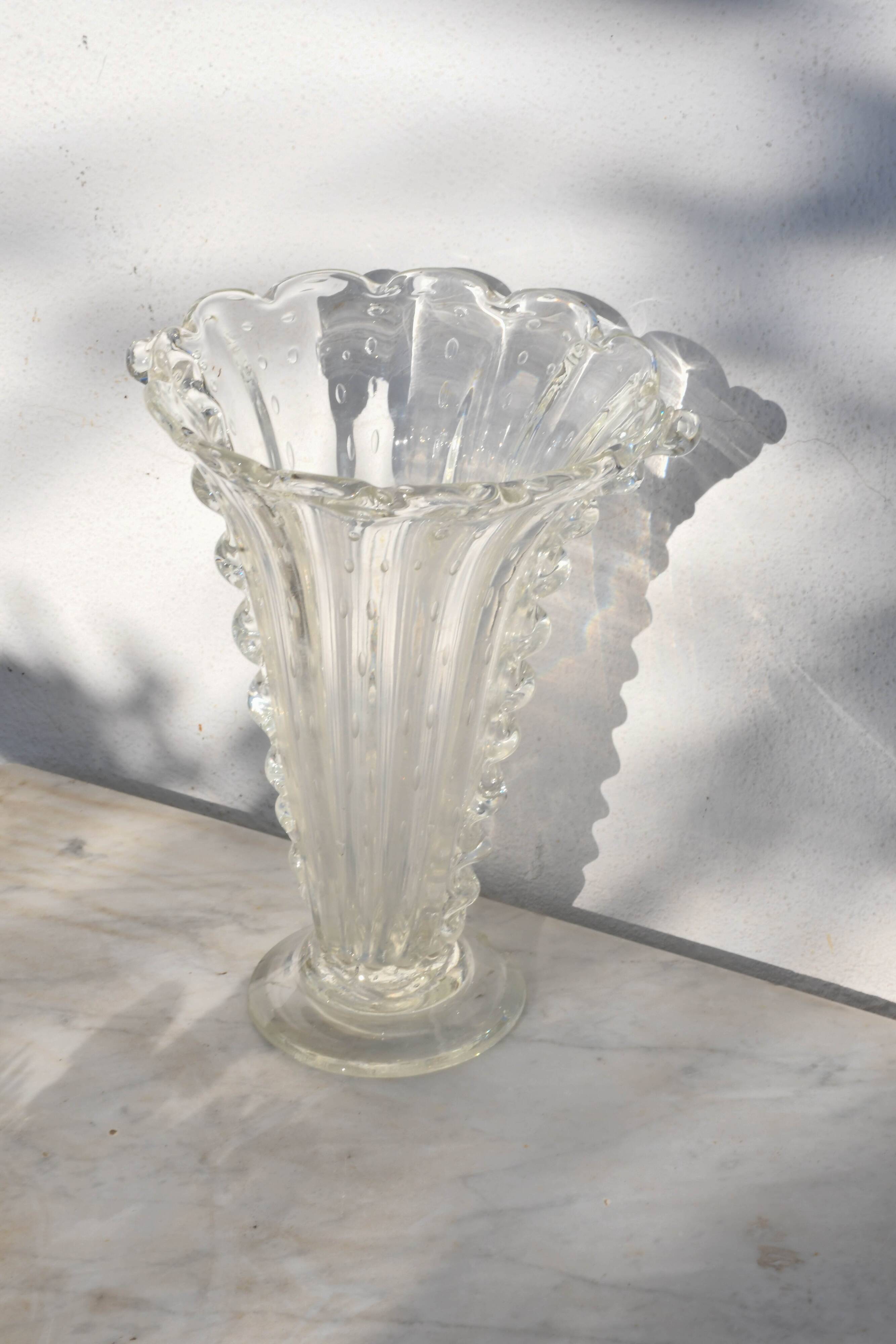 Art Deco Murano Bullicante Vase by Barovier & Toso, 1950s