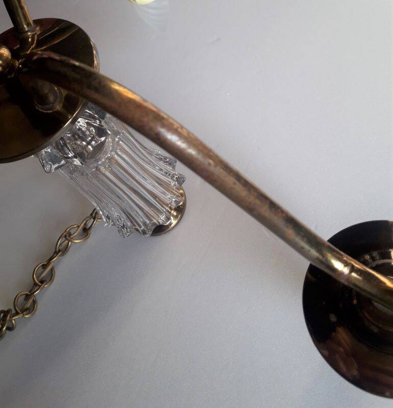 Chandelier 1950, 1960 3 lights gold metal and glass