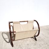 Door magazines rattan canvas ecru round