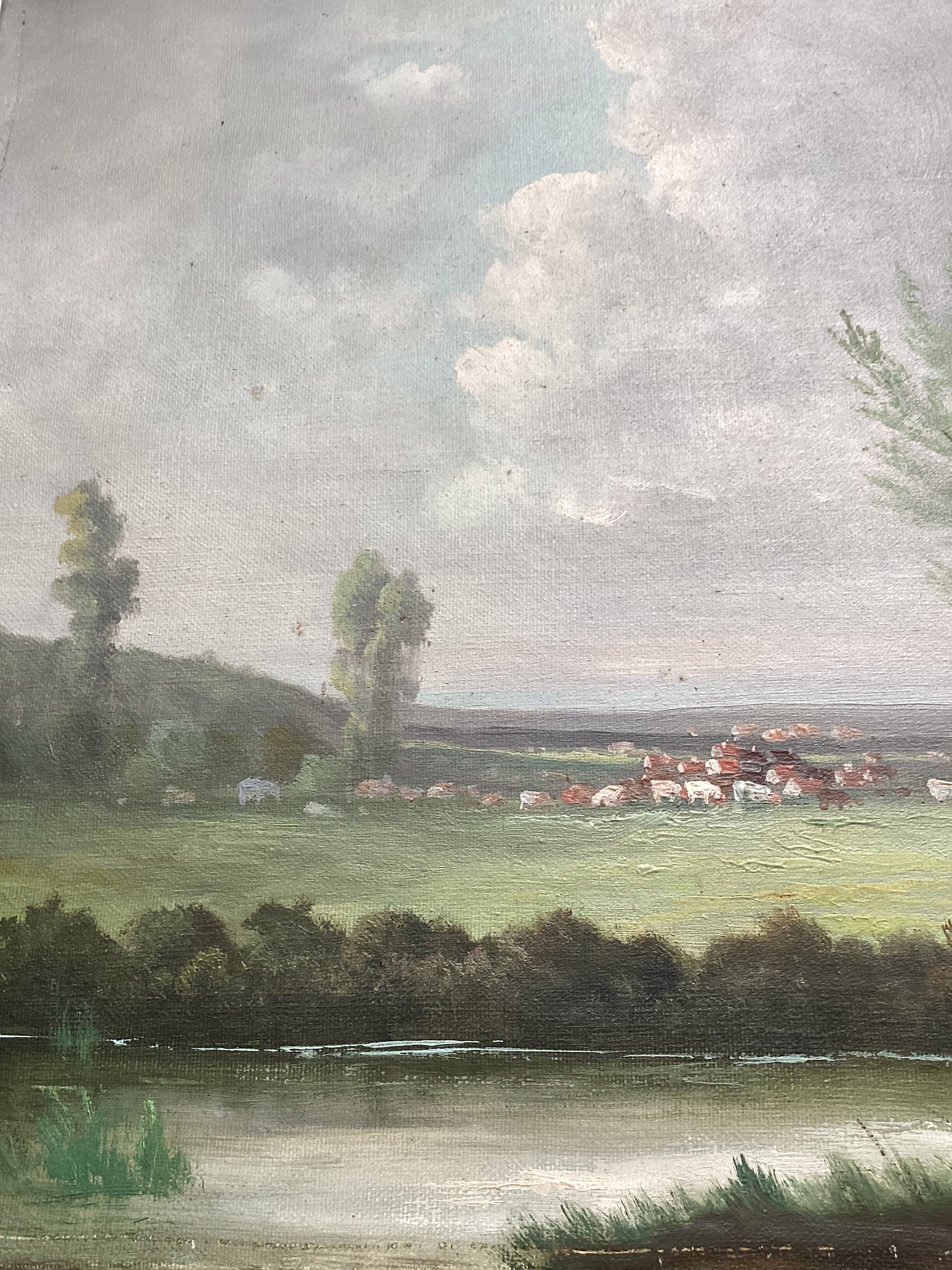 Old painting signed HST landscape dimension: height -33cm- width -41cm-