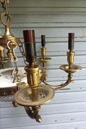 Exceptional bronze chandelier with 6 lights in Louis XIII style, in working condition - 7.5 kg