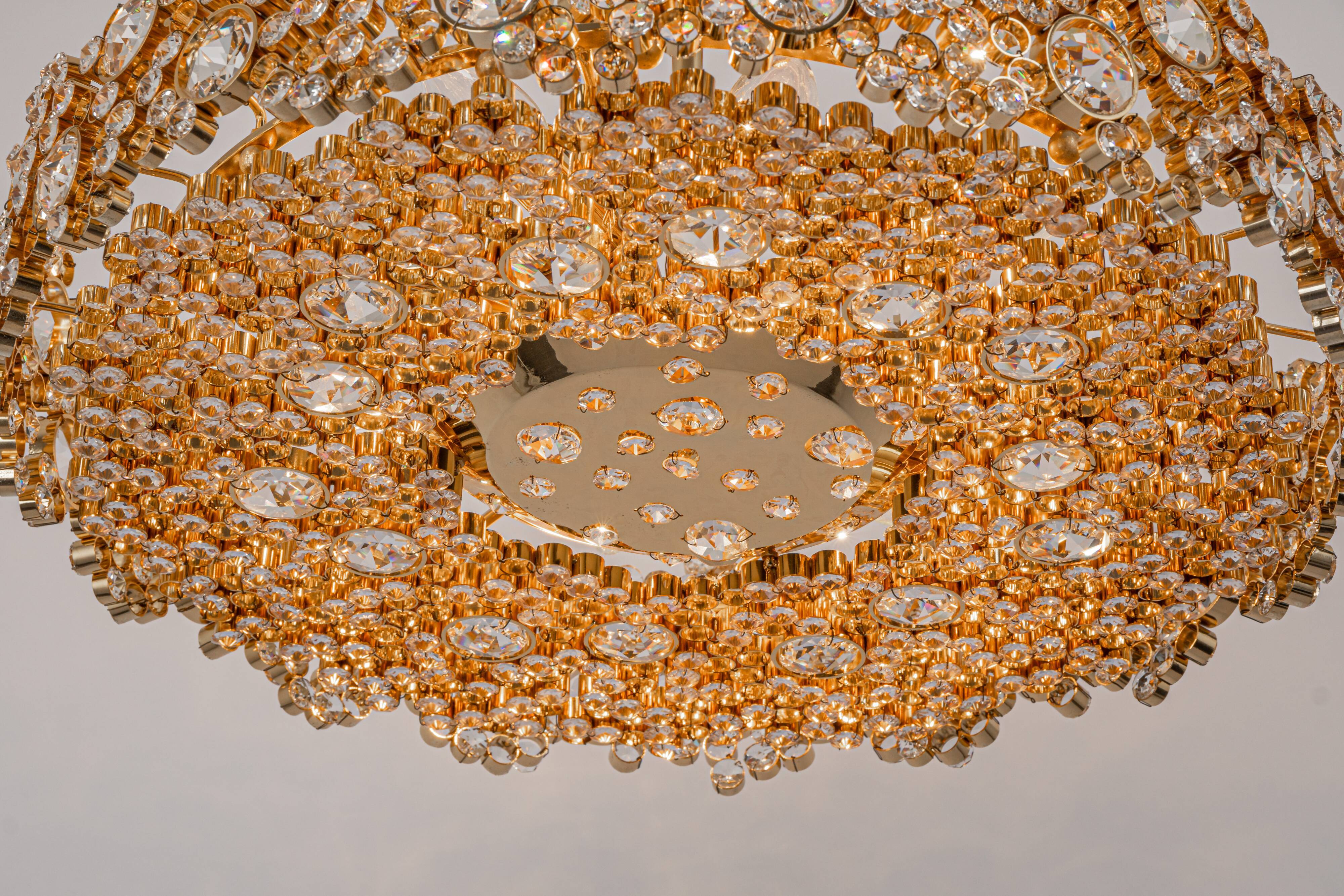 Gilt Brass and Crystal Glass Encrusted Chandeliers by Palwa, Germany, 1970s