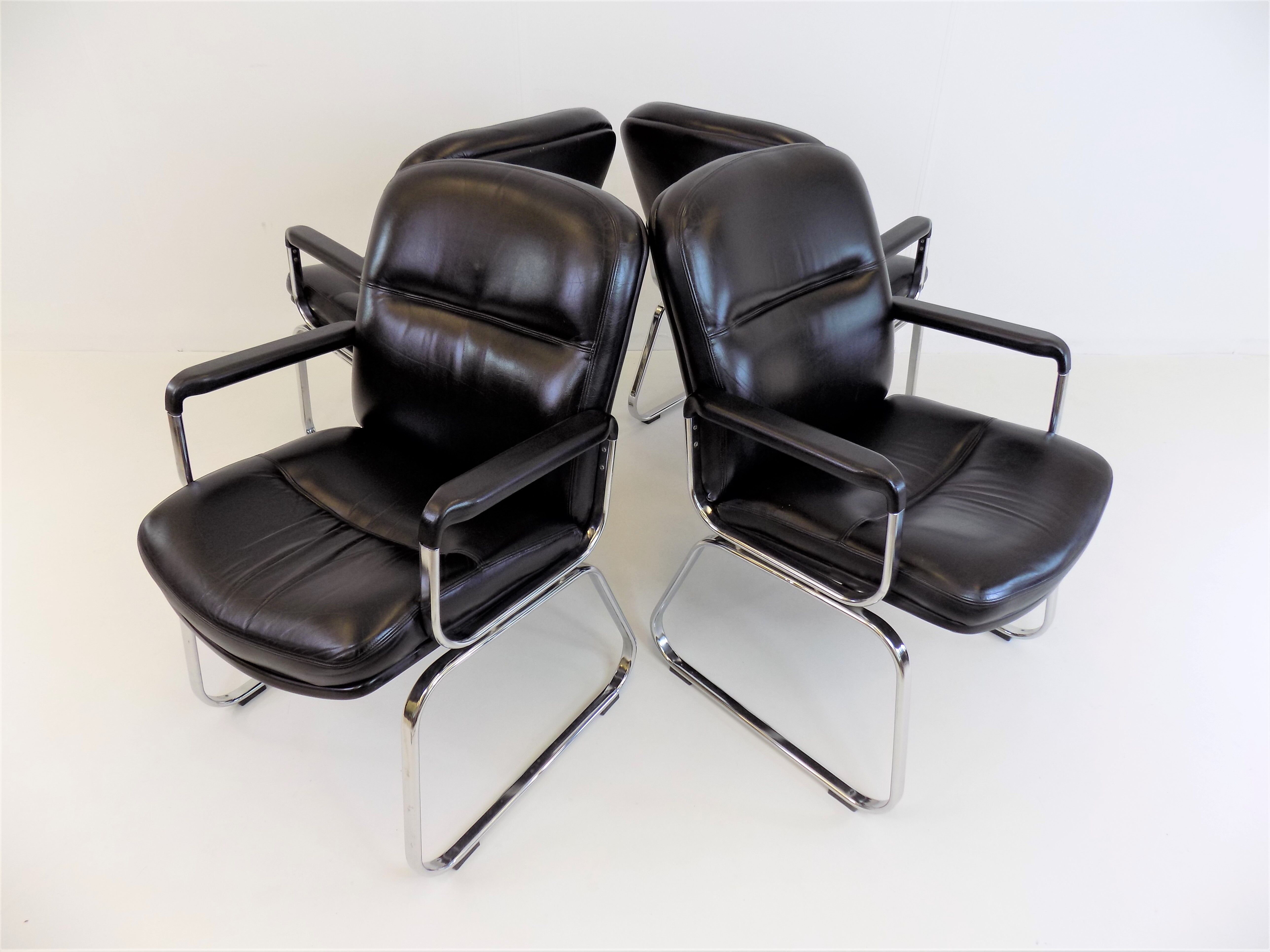 Set of 4 leather office chairs by Grahl