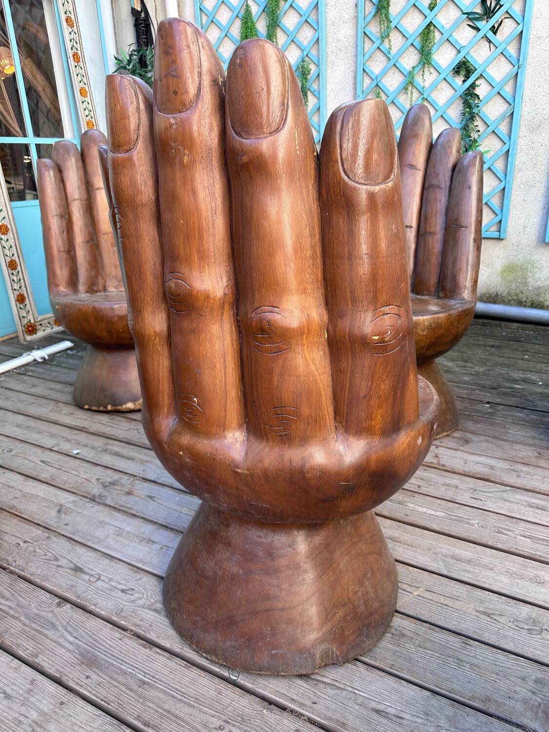 Set of 6 wooden "hand" chairs