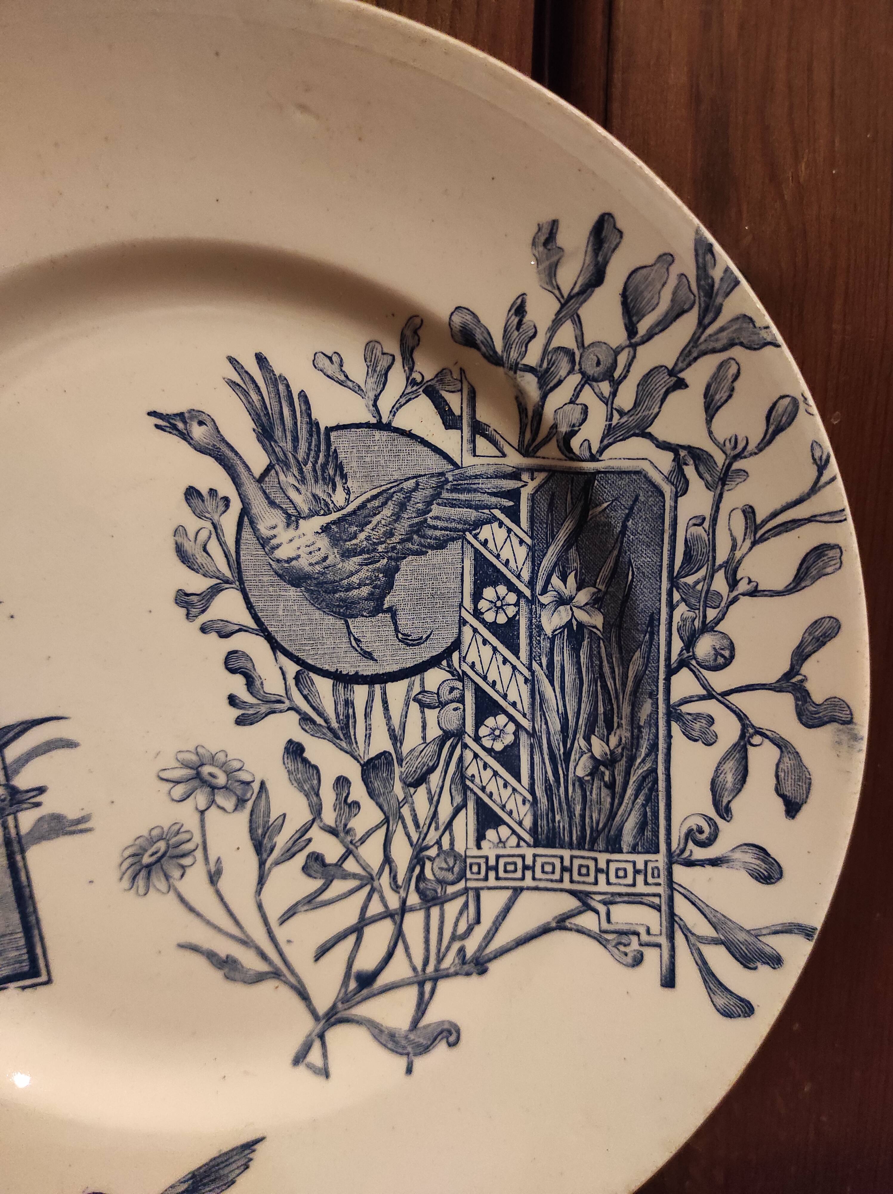 French vintage dessert plate, R. Lafitte, Terre de Fer, Salins