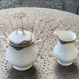 Sucrier et pot a lait, PP limoges france, porcelaine blanche art deco