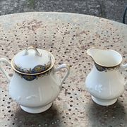 Sugar bowl and milk jug, PP Limoges France, white porcelain art deco