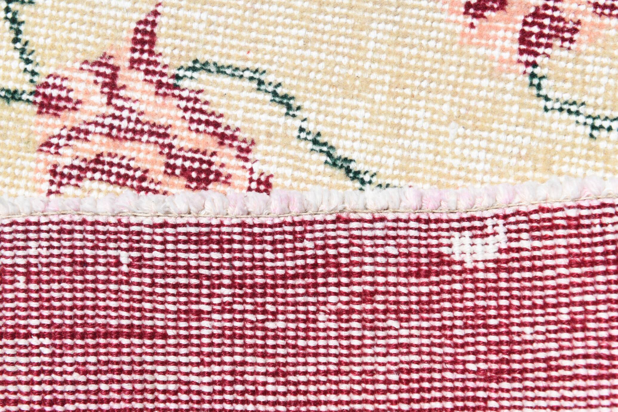Beige & Burgundy Bordered  Floral Turkish Rug, Neutral Wool Rug, 194x290 Cm