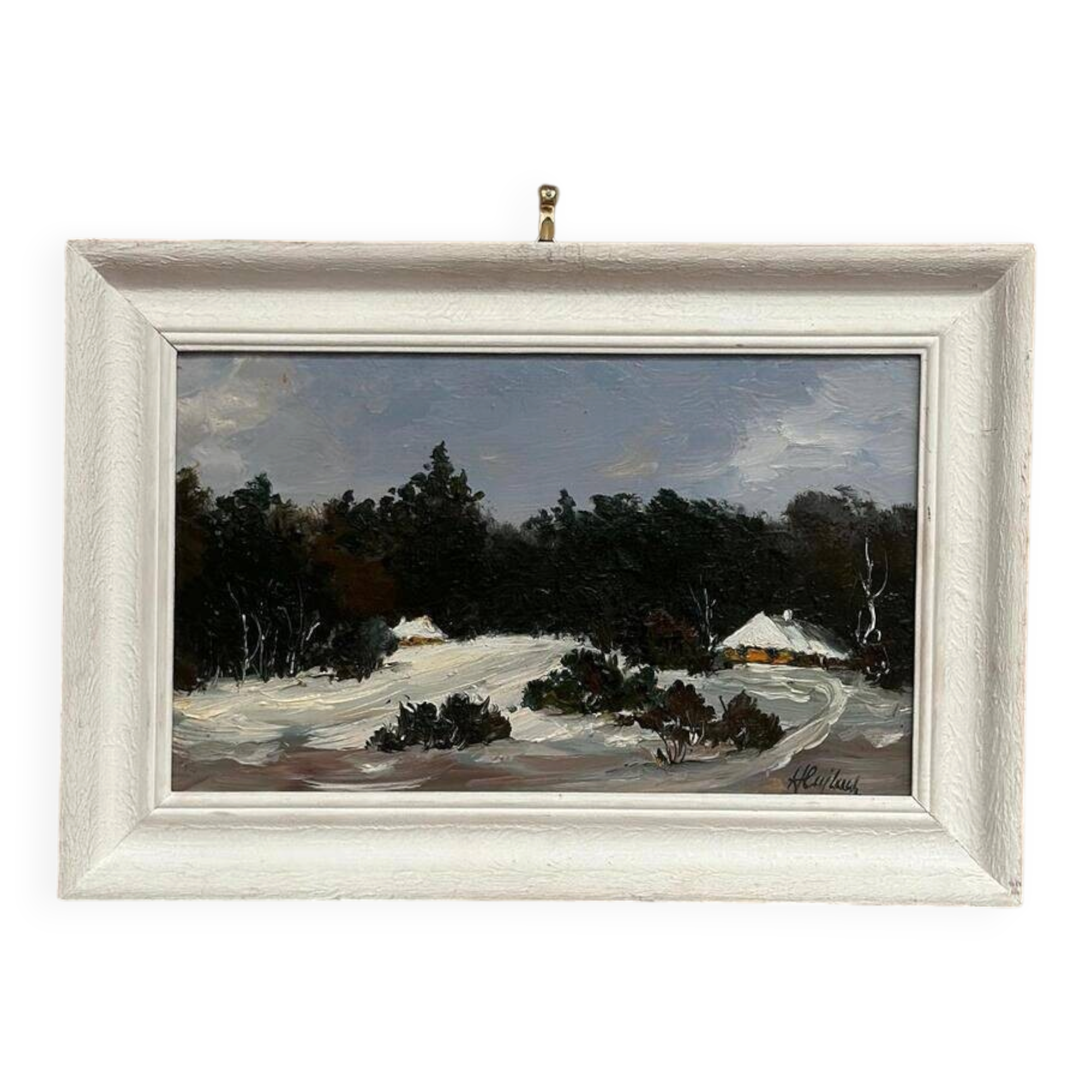 Huile sur panneau suédoise originale – « Paysage d'hiver » – Vintage et encadrée – 37 × 26 cm (14,6" × 10,2")