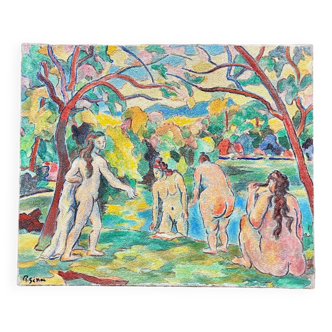 Paul senac Huile sur toile les baigneuses tableau ancien