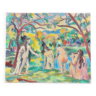 Paul senac Oil on canvas bathers old painting