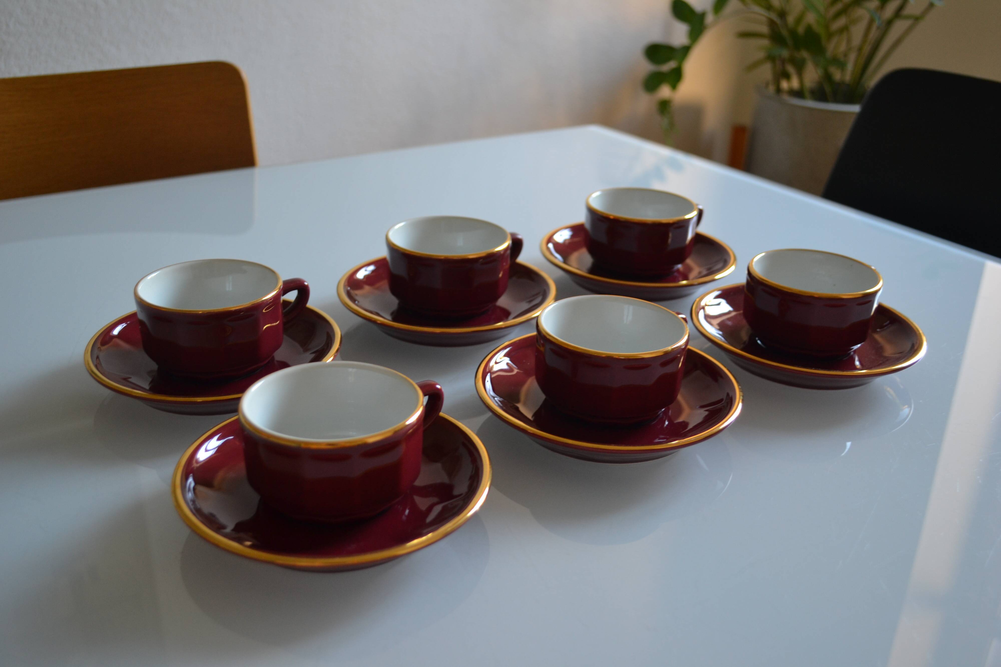 Set of 6 Apilco cups ** Rare colour Bordeaux or Burgundy **